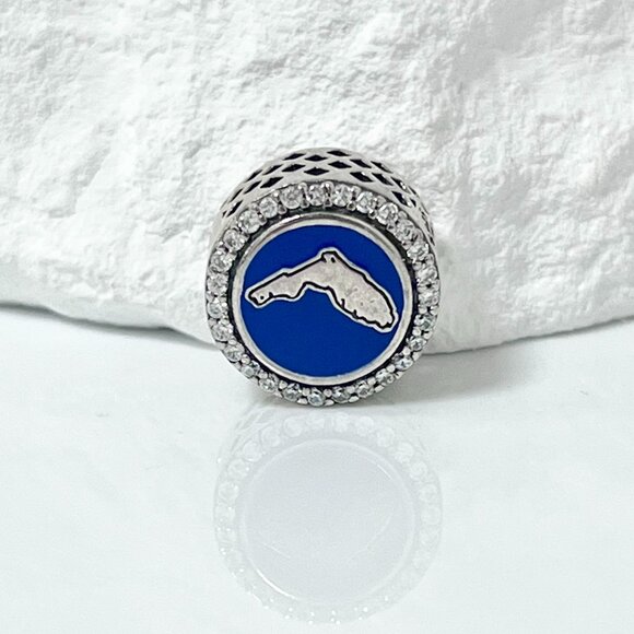 Pandora HOME Florida Map Blue Bead Charm S925 Silver Charm - Picture 1 of 3